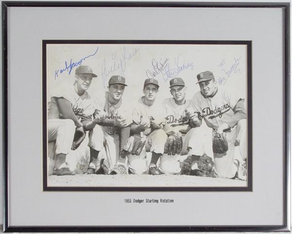 Baseball Photographs - 5 Signed Dodgers 8" X 10" with Lasorda, Medwick, Gilliam, Reese, Alston etc.