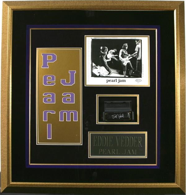 Rock Autographs - Pearl Jam Setlist, Drawing and Eddie Vedder Signed Harmonica