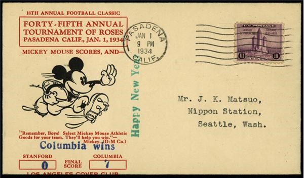 Football - Mickey Mouse 1934 Rose Bowl Game with First Day Cover from Chicago World's Fair