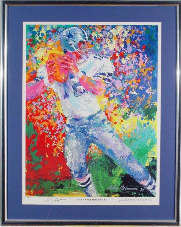 Football - Roger Staubach Lithograph by LeRoy Neiman signed by both Staubach and Neiman and numbered 107/350