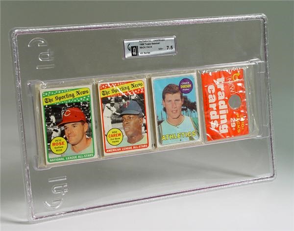 Unopened Cards - 1969 Topps 4th Series Rack Pack with Pete Rose and Rod Carew All-Stars on Top GAI 7.5 NRMT+