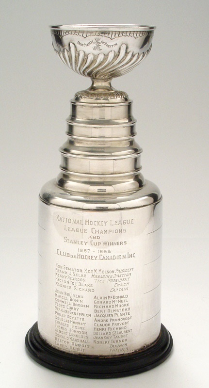 Hockey Rings and Awards - Tom Johnson's 1957-58 Montreal Canadiens Stanley Cup Trophy (13")