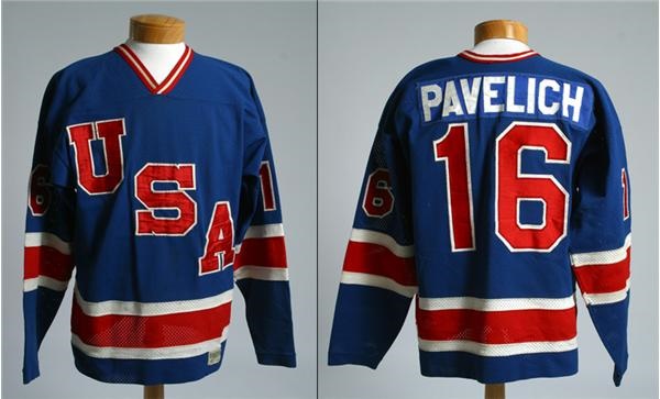 Hockey Sweaters - Mark Pavelich's 1980 US Olympic Team USA Game Worn Jersey