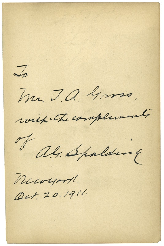 Baseball Autographs - Albert Spalding Signed Book Page