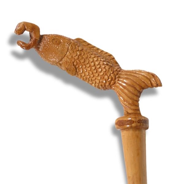 Ernie Davis - Phil Niekro Hand Carved Cane From 1986 Fish Fry
