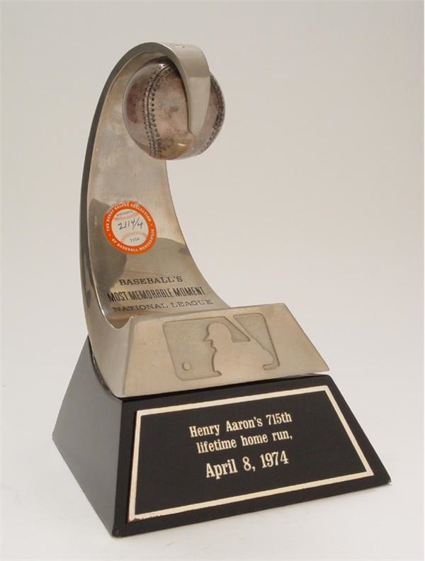 Hank Aaron’s 715th Home Run Trophy & Greatest Moments of the 1970’s Plaque