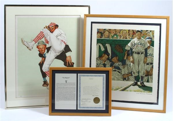Baseball Art - 2 Norman Rockwell Prints, One Signed