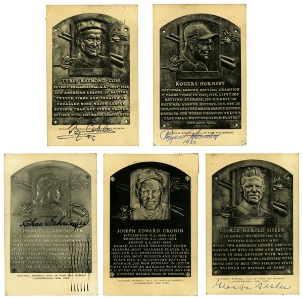 Baseball Autographs - Autographed Black and White Hall of Fame Plaque Collection (5).