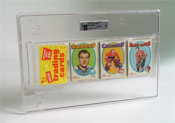 Unopened Cards - 1971/72 Topps Hockey Rack Pack with Ken Dryden Rookie on Top GAI 8 NM-MT