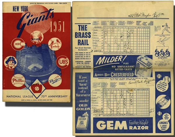 Baseball Publications and Tickets - Bobby Thompson "Shot Heard 'Round the World" Game Scorecard