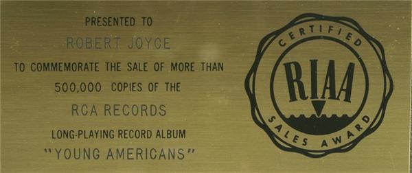 Music Awards - David Bowie "Young Americans" Gold Record