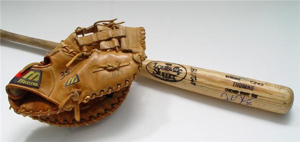 1991 Frank Thomas Game Used Autographed Bat (34") & Glove