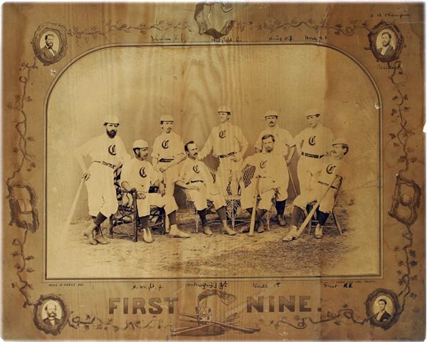Pete Rose & Cincinnati Reds - 1868 Cincinnati Red Stockings First Nine Mounted Photo