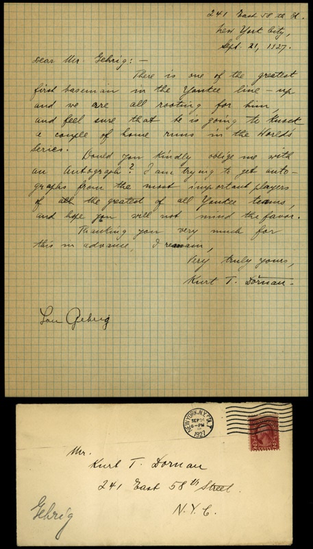 Lou Gehrig - Lou Gehrig Autographed Fan Letter