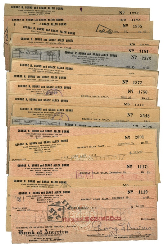 Americana Autographs - 1942-43 George Burns/Gracie Allen Signed Checks (100)