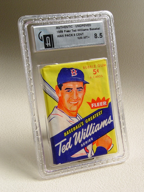 Unopened Cards - Ted Williams 1959 Fleer Unopened 5 Cent Wax Pack GAI 8.5