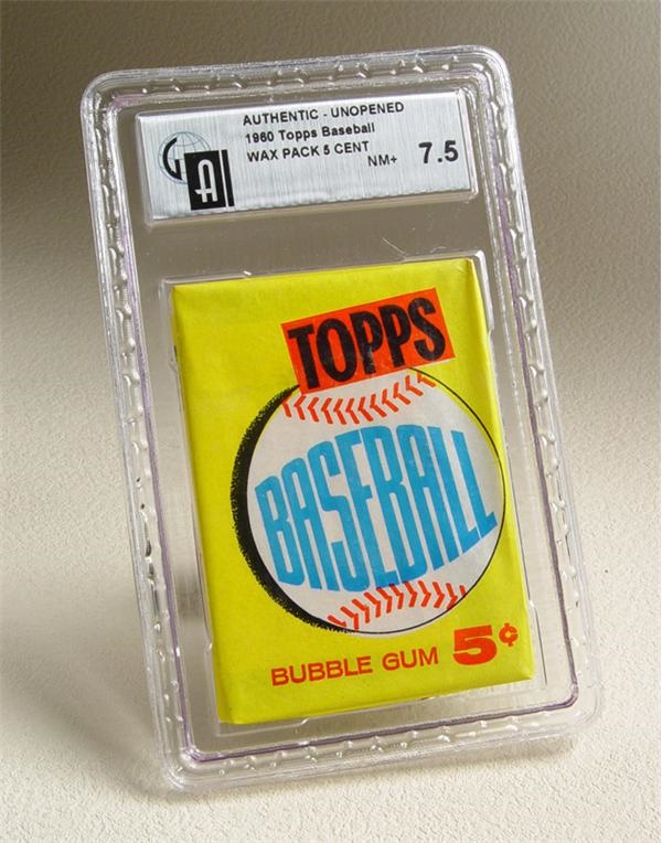 Unopened Cards - 1960 Topps Baseball Unopened 5 Cent Pack GAI 7.5