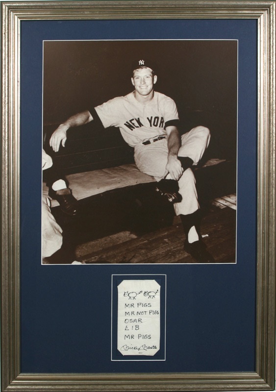 Mantle and Maris - Mickey Mantle Hand Drawn and Signed "Pig" Joke