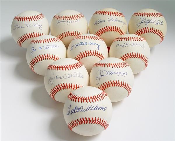 - Lot of 10 Single Signed Baseballs with DiMaggio, Mantle and Williams