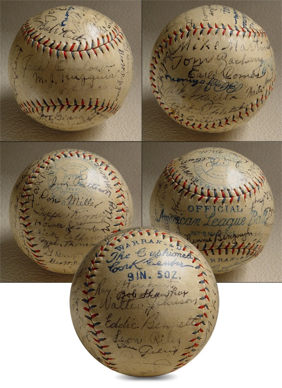 1927 New York Yankees Team Signed Baseball. Autographs