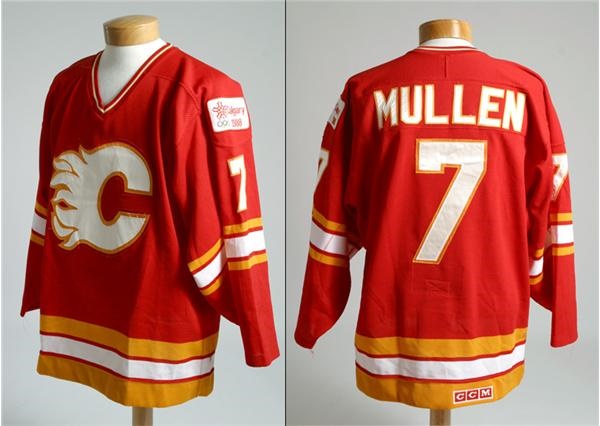 Hockey Sweaters - 1987/88 Joe Mullen Game Used Flames Jersey