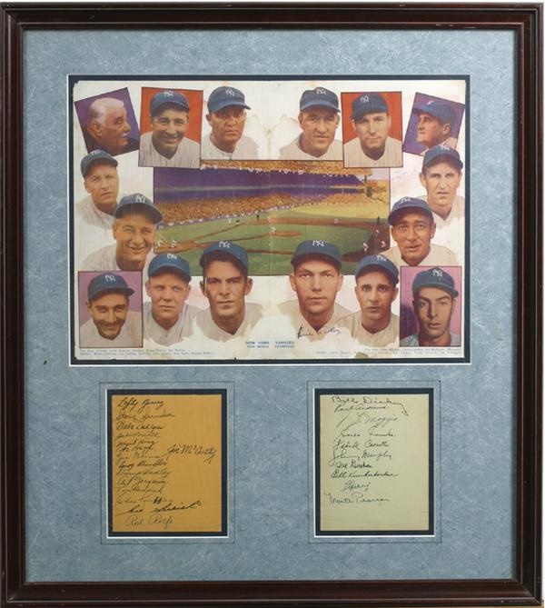 NY Yankees, Giants & Mets - 1936 Yankee Signed Team Sheet with Color Illustrations