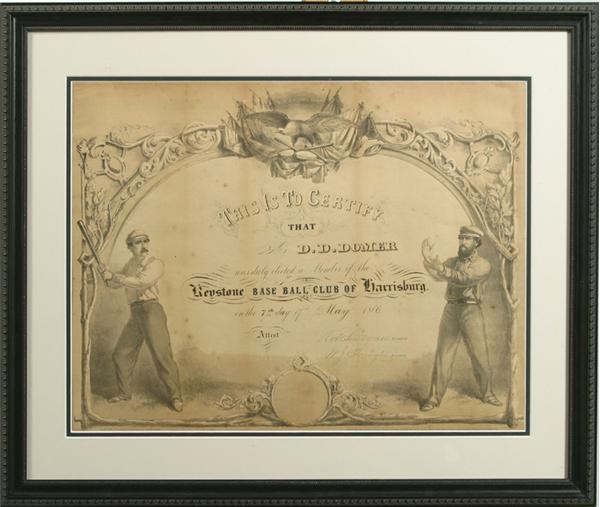 19th Century Baseball - 1866 Baseball Certificate
