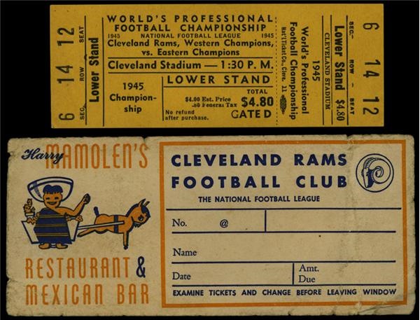 Football - 1945 NFL Championship Game Full Ticket with Original Envelope