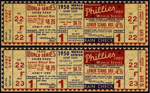 Baseball Publications and Tickets - 1950 Word Series Full Tickets (2)