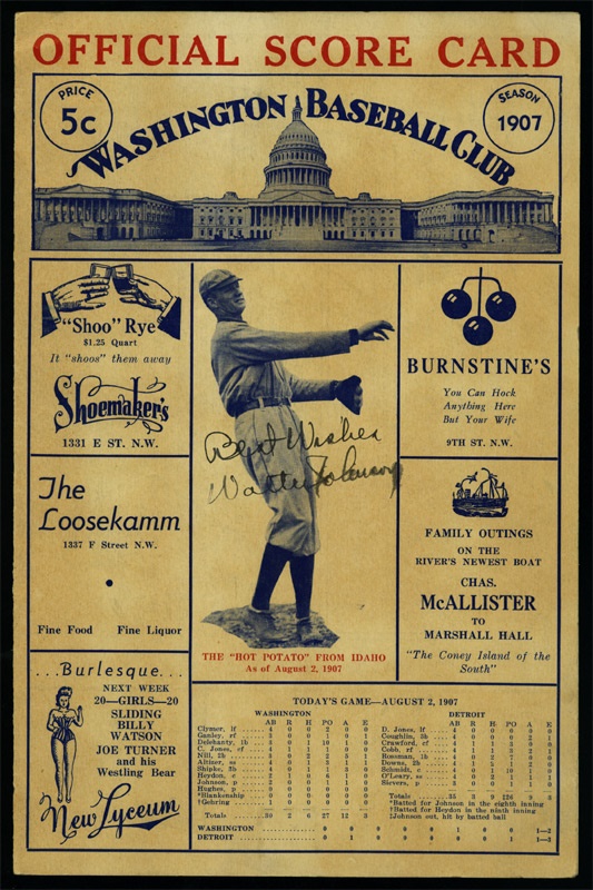 Baseball Autographs - Walter Johnson Signed Program.