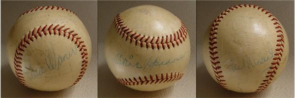Autographed Baseballs - 3000 Hit Club Signed Baseball with Tris Speaker, Paul Waner, & Stan Musial