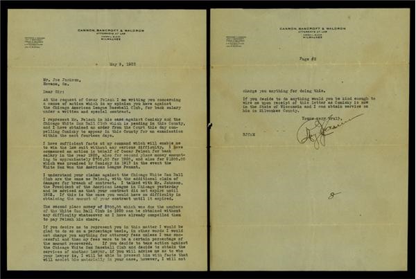 Ernie Davis - 1922 TLS to Joe Jackson Re:  Black Sox Scandal