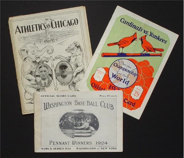 Baseball Publications and Tickets - Lot of Three World Series Programs (1924 Washington, 1926 Cardinals, 1929 Athletics)