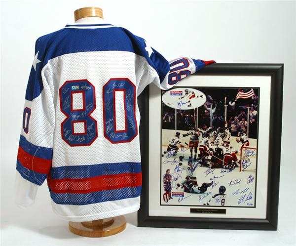 Hockey Memorabilia - 1980 Olympics Miracle On Ice Team Autographed Photo & Jersey