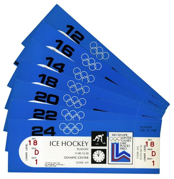 Hockey Memorabilia - Full Set Of 1980 “Miracle On Ice” Olympic Hockey Tickets (7)