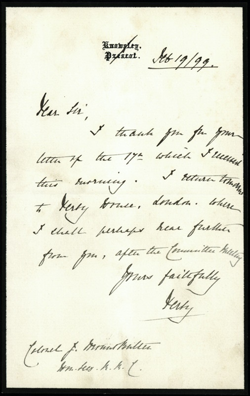 - <b>1899 Lord Stanley Signed Handwritten Letter</b>