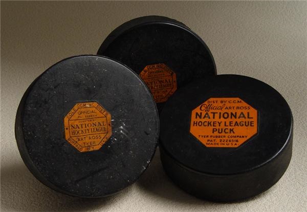 Hockey Memorabilia - 1940-50's Vintage NHL Game Puck Collection (3)