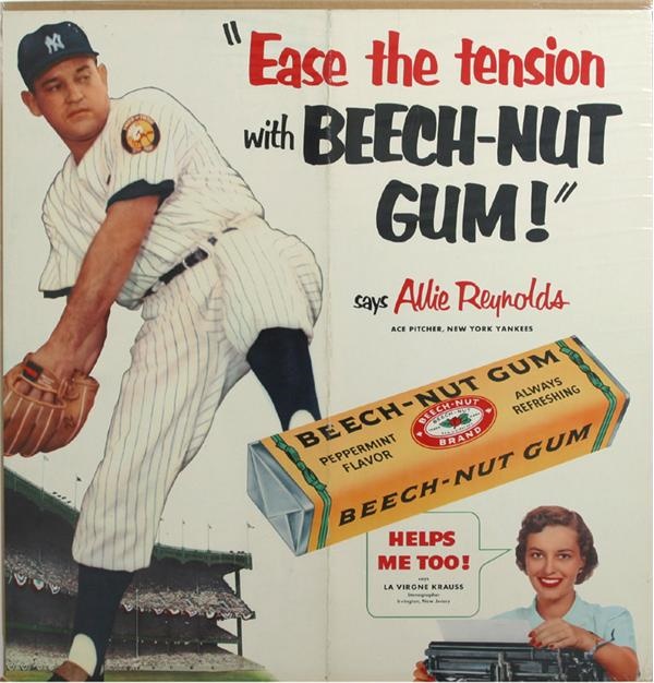 NY Yankees, Giants & Mets - Allie Reynolds Cardboard Advertising Sign