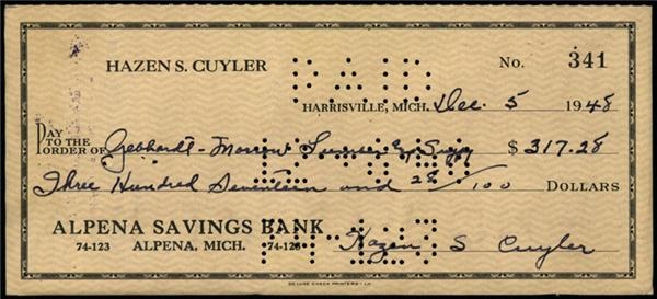 Baseball Autographs - KiKi Cuyler Signed Bank Check