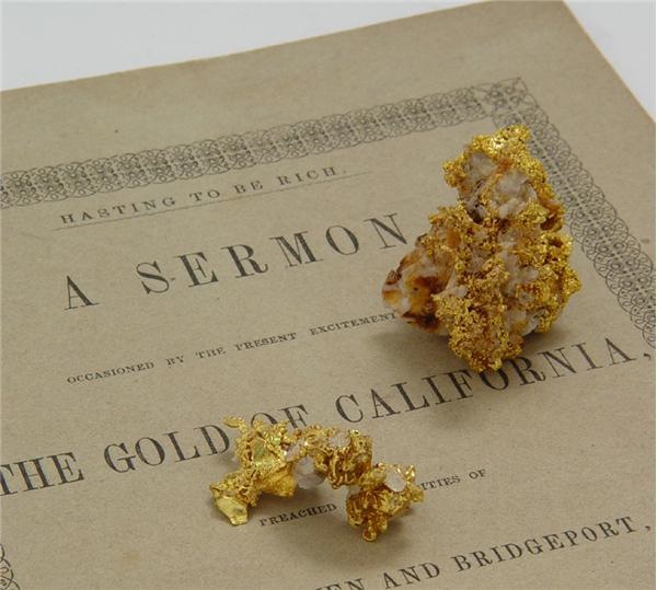 Exotica - California Gold Rush Sermon & Gold nuggets on Quartz