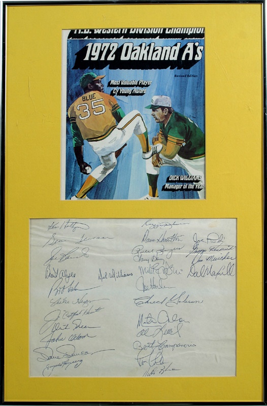 Autographed Baseballs - 1972 Oakland Athletics Team Signed Page