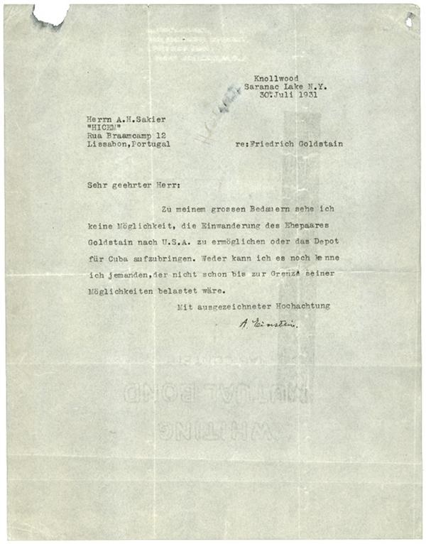 Americana Autographs - Albert Einstein Letter
