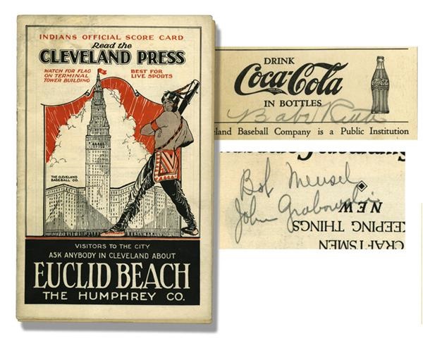 Baseball Autographs - Rare 1928 Yankees-Indians Program Signed by Babe Ruth and Johnny Grabowski