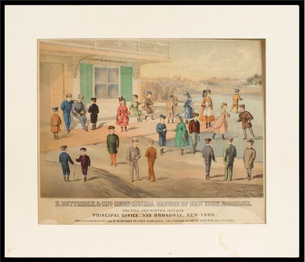 19th Century Baseball - 1873 Childrens Fashions with Baseball Lithograph