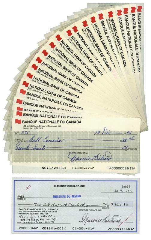 Collection of Maurice "Rocket" Richard Signed Checks (25)