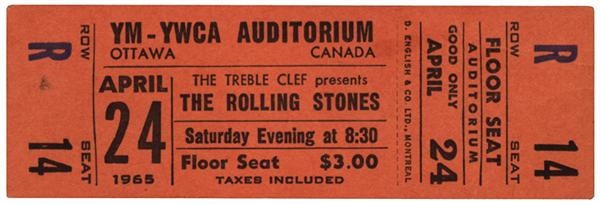 Rolling Stones - 1965 Rolling Stones Ottawa Full Ticket