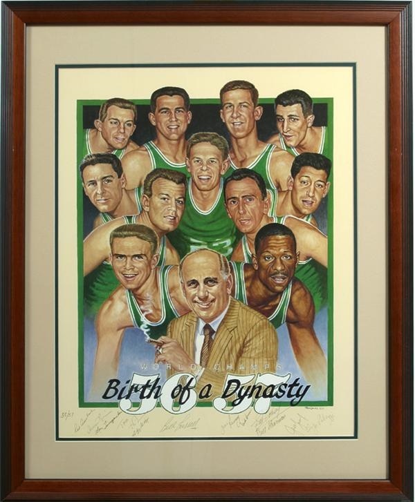 1956-57 Boston Celtics Team Signed Birth of a Dynasty Prints (4)