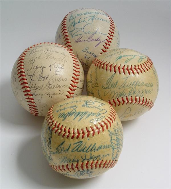 Group of (4) Boston Red Sox Team Signed Baseballs