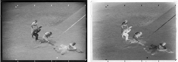 Baseball Photographs - Jackie Robinson Stealing Home Wire Photo & Original Negative
