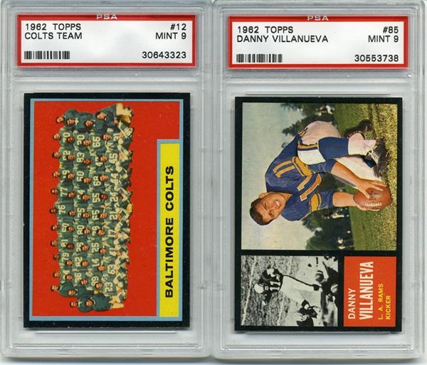 Football Cards - 1962 Topps Football Pair of PSA Mint 9's